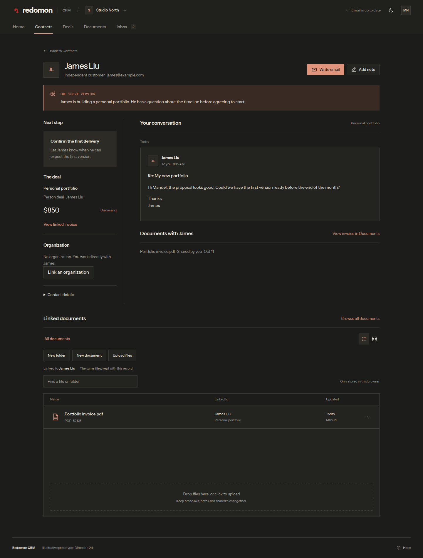 Contact record with conversation history and AI assistance